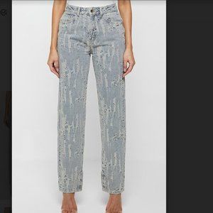 Distressed Mom Jeans - Ecru wide leg size 12